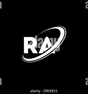 RA R A letter logo design. Initial letter RA linked circle uppercase monogram logo red and blue. RA logo, R A design. ra, r a Stock Vector