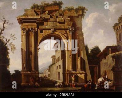 Architectural Capriccio with the Arch of Titus and the Figures of Travellers between 1670 and 1699 by Niccolò Codazzi Stock Photo