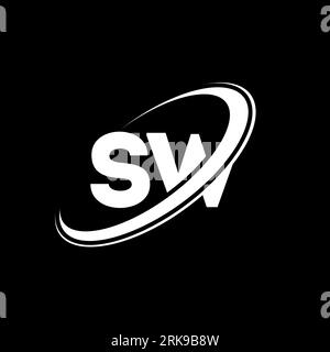 SW S W letter logo design. Initial letter SW linked circle uppercase monogram logo red and blue. SW logo, S W design. sw, s w Stock Vector