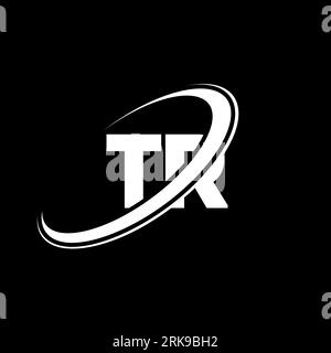 TR T R letter logo design. Initial letter TR linked circle uppercase monogram logo red and blue. TR logo, T R design. tr, t r Stock Vector