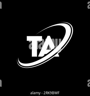TA T A letter logo design. Initial letter TA linked circle uppercase monogram logo red and blue. TA logo, T A design. ta, t a Stock Vector
