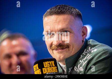 Wroclaw, Poland. 24th Aug, 2023. Oleksandr Usyk during the press conference before the boxing fight for the WBA, WBO, IBF, IBO belts between Oleksandr Usyk (UKR) vs Daniel Dubois (GBR) in Wroclaw, Poland, August 24, 2023.(Photo by Mateusz Porzucek/PressFocus/Sipa USA) Credit: Sipa USA/Alamy Live News Stock Photo