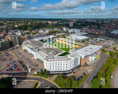 Norwich city football club ground in Norwich city centre. Aerial view of the Canaries home ground. Stock Photo