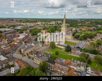 Norwich city centre, United Kingdom. aerial view of the city centre and famous cathedral. Norwich in East Anglia Stock Photo