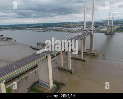 Dartford Crossing Aerial view over the river Thames and M25 motorway. Transport links in southern england. Stock Photo