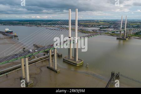 Dartford Crossing Aerial view over the river Thames and M25 motorway. Transport links in southern england. Stock Photo