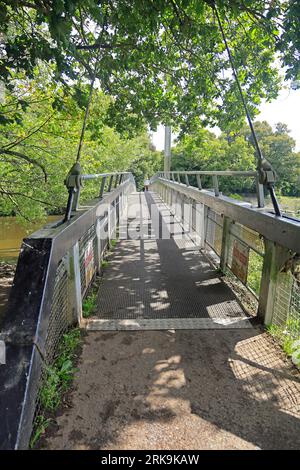 Blackweir footbridge acrss the river Taff - Pontcanna Fields to Blackweir, Bute Park, Cardiff. Taken August 2023. Stock Photo
