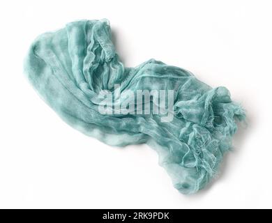 blue crumpled cotton napkin isolated on white background, top view Stock Photo