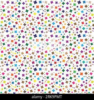Many small colors of flowers randomly pattern on a white background. It is a scripted design. Stock Vector
