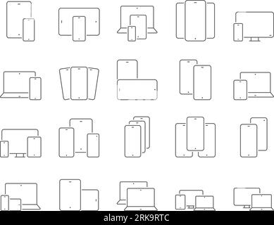 Digital Devices Icons Set. Device Screen, Laptop, Tablet. Editable Stroke. Simple Icons Vector Collection Stock Vector