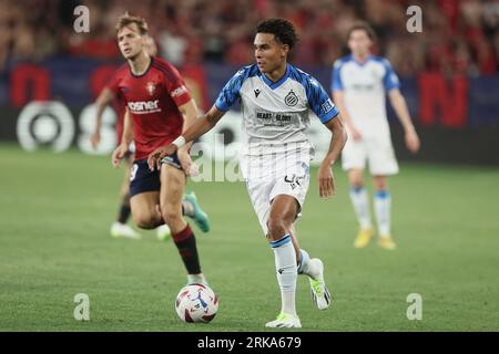 Pamplona, Spain. 24th Aug, 2023. Club's Antonio Nusa pictured during a soccer game between Spanish Atletico Osasuna and Belgian Club Brugge KV, Thursday 24 August 2023 in Pamplona, Spain, the first leg of the play-offs for the UEFA Europa Conference League competition. BELGA PHOTO BRUNO FAHY Credit: Belga News Agency/Alamy Live News Stock Photo