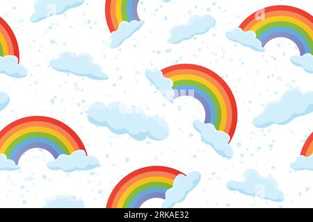 seamless pattern with rainbow in clouds vector illustration Stock Vector