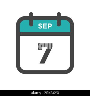 September 7 Calendar Day or Calender Date for Deadline and Appointment Stock Vector