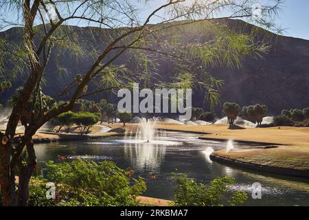 Palm Springs, California, USA. 11th Oct, 2015. Watering the reseeded golf course at the Indian Canyons Golf Resort. (Credit Image: © Ian L. Sitren/ZUMA Press Wire) EDITORIAL USAGE ONLY! Not for Commercial USAGE! Stock Photo