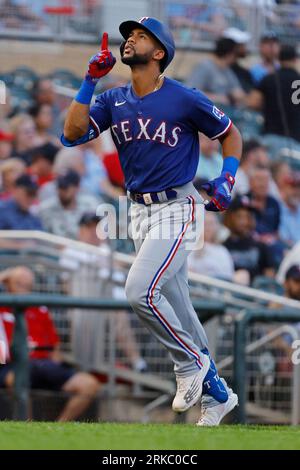 Texas Rangers center fielder Leody Taveras (3) batting during the MLB game  between the Texas Ranges and the Houston Astros on Friday, April 14, 2023 a  Stock Photo - Alamy