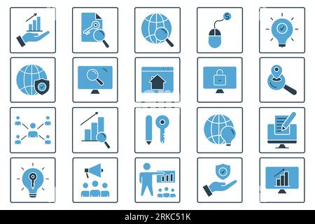 Seo icon set. Search Engine Optimization icon. suitable for web site design, app, user interfaces, business, printable etc. Solid icon style. Simple v Stock Vector