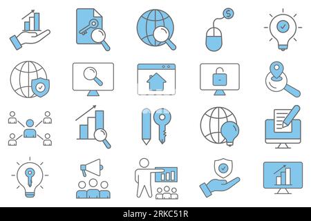 Seo icon set. Search Engine Optimization icon. suitable for web site design, app, user interfaces, business, printable etc. Flat line icon style. Simp Stock Vector