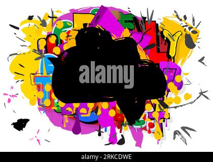 Black Graffiti speech bubble on colorful background. Abstract modern Messaging sign street art decoration, Discussion icon performed in urban painting Stock Vector