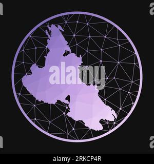 Krk icon. Vector polygonal map of the island. Krk icon in geometric style. The island map with purple low poly gradient on dark background. Technology Stock Vector