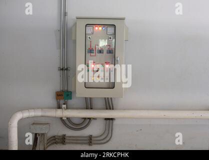 old electric control box Large wall boxes in the building Stock Photo