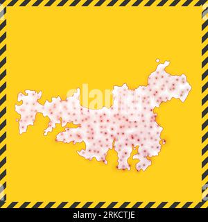 Waiheke Island closed - virus danger sign. Lockdown island icon. Black striped border around map with virus spread concept. Vector illustration. Stock Vector