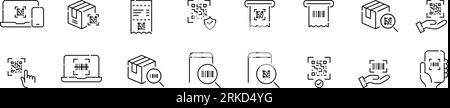 Barcode and qr code reading applications. Print on receipt, delivery tracking, secure links. Pixel perfect, editable Stock Vector