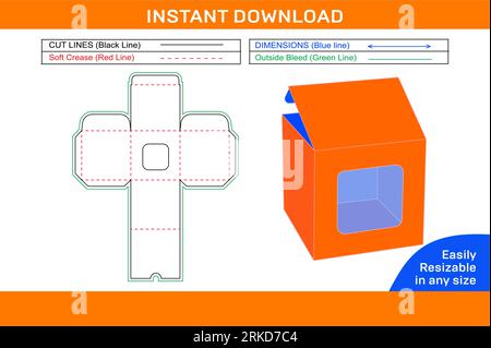 2D side display box, die line template and 3D box colour changeable and editable box Stock Vector