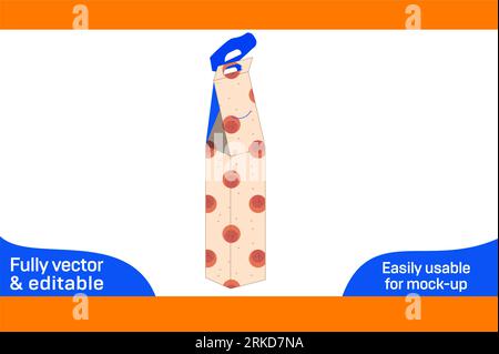 Packaging wine carton box dieline template and 3D box design color changeable and editable Stock Vector