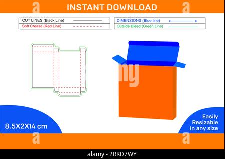 RTE or Reverse tuck end box die line template and 3d render design colour changeable and editable Stock Vector