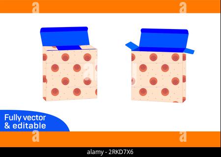 RTE or Reverse tuck end box die line template and 3d render design colour changeable and editable Stock Vector