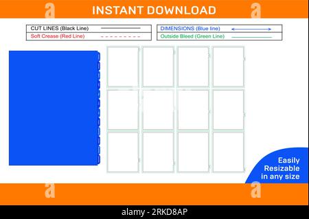 Monthly planner dividers perfect for 8.5 x 11 size paper Box die line and 3D box Stock Vector
