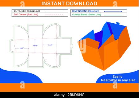 Gift box packaging dieline template and 3D box design color changeable and editable file Stock Vector