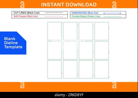 Monthly planner dividers perfect for 8.5 x 11 size paper Blank die line template Stock Vector