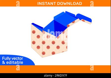 Creative gift box or surprise gift box die line template and 3d box design easily editable resizeable Stock Vector