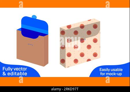 Labelling cardboard box or paper packaging die line template and 3D vector file Stock Vector