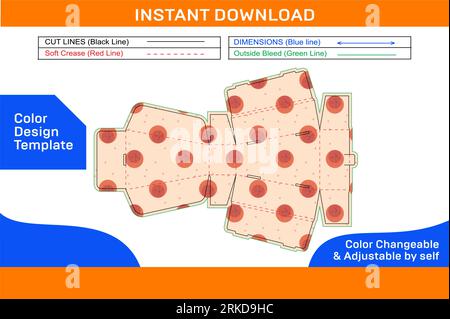 Corrugated box or Two roll end mailer box die line template with 3D render Stock Vector