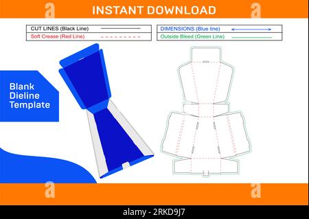 Corrugated box or Two roll end mailer box die line template with 3D render Stock Vector