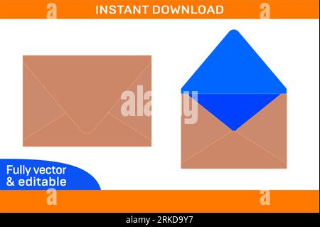Contour Envelope die line template, 3D envelope design and Editable easily resizeable 3D envelope Stock Vector