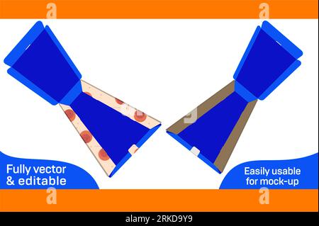 Corrugated box or Two roll end mailer box die line template with 3D render Stock Vector