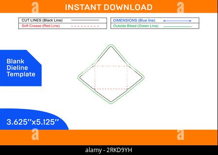 Contour Envelope die line template, 3D envelope design and Editable easily resizeable Blank die line template Stock Vector