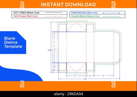 4 corner collapsible tray top tuck box die line template and 3D box design colour changeable and editable Stock Vector