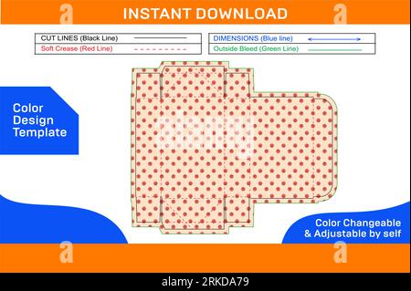 4 corner collapsible tray top tuck box die line template and 3D box design colour changeable and editable Stock Vector