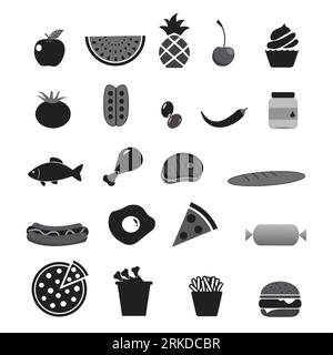 Set of twenty two food icons like fast food, fruits and vegetables Stock Vector