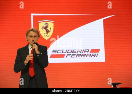 Bildnummer: 54928606  Datum: 28.01.2011  Copyright: imago/Xinhua (110220) -- ROME, Feb. 20, 2011 (Xinhua) -- File photo taken on Jan. 28, 2011 shows Ferrari Chairman Luca di Montezemolo at the launching ceremony of Ferrari F150th Italia in Maranello, Italy. Di Montezemolo is ready to accept the chairmanship of the Committee for the candidature of Rome for the 2020 Olympics. Rome, the host city of the  Summer Olympics, is the only city so far to have been nominated by its national Olympic committee to bid for 2020. (Xinhua) ITALY-ROME-2020 OLYMPICS-BID-FERRARI PRESIDENT-MONTEZEMOLO PUBLICATIONx Stock Photo