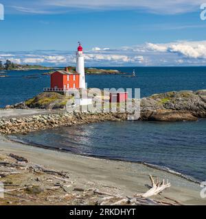 The Fisgard Lighthouse at the Fort Rodd Hill National Historic site near Victoria, Vancouver Island, British Columbia, Canada. Stock Photo