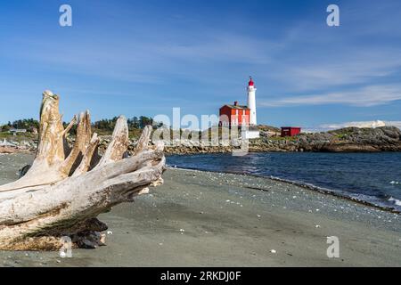 The Fisgard Lighthouse at the Fort Rodd Hill National Historic site near Victoria, Vancouver Island, British Columbia, Canada. Stock Photo