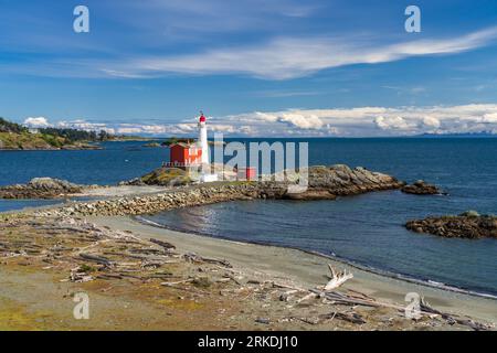 The Fisgard Lighthouse at the Fort Rodd Hill National Historic site near Victoria, Vancouver Island, British Columbia, Canada. Stock Photo