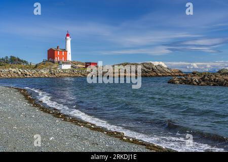 The Fisgard Lighthouse at the Fort Rodd Hill National Historic site near Victoria, Vancouver Island, British Columbia, Canada. Stock Photo