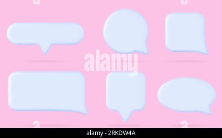 Realistic set of 3D speech boxes isolated on background. Vector illustration of round, square, rectangle, oval shape dialogue boxes with shadows. Blan Stock Vector