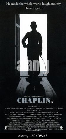 ROBERT DOWNEY Jr. as Charlie Chaplin in CHAPLIN 1992 director RICHARD ATTENBOROUGH based on Chaplin's autobiography and the biography by David Robinson screenplay William Boyd Bryan Forbes and William Goldman music John Barry producers David Attenborough and Mario Kassar Carolco Pictures / Japan Satellite Broadcasting (JSB) / Canal + / RCS Video / Guild Film Distribution Stock Photo